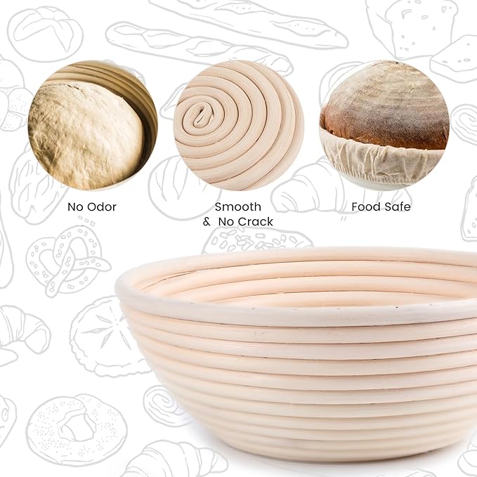 Bread Proofing Baskets Set of 2 8.5 inch Round Dough Proofing Bowls and Liners Perfect Home Sourdough Bread Baking supplies