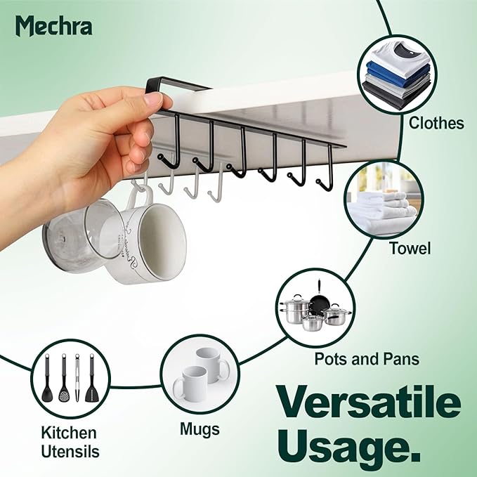 Premium Shelf Storage Hooks for Wardrobe Organizer & Kitchen Cup and Glass Mug Holder – Durable and Space-Saving Solution (2 Pack)