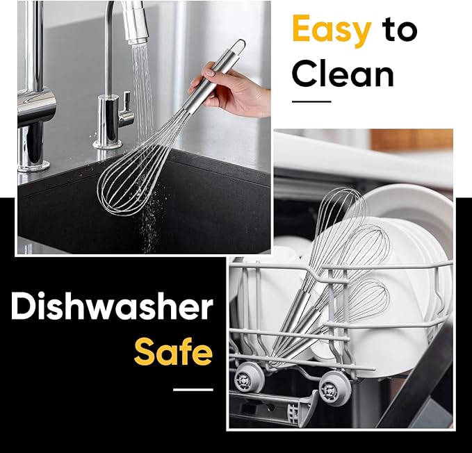 OOKUU Stainless Steel Wire Whisk Set - 3 Packs Balloon Whisk, Thick Wire Wisk ＆ Strong Handles, Egg Frother for Cooking, Blending, Whisking, Beating and Stirring (8"+10"+12")