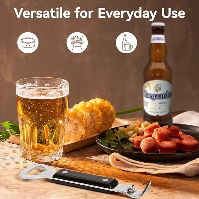 2-in-1 Can Punch Opener & Bottle Opener, 2-Pack, Stainless Steel, Non-Slip Handle, Compact 6.1", For Traditional Cans (No Pull-Tab) & Pry-Off Bottle Caps