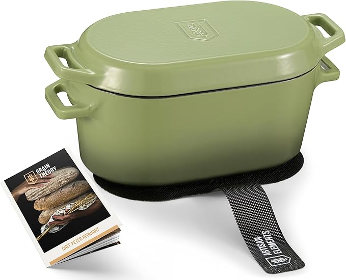 KooK Enameled Cast Iron Dutch Oven for Sourdough Bread Baking - 3.4 Qt Pot with Lid for Even Heat Distribution - Includes Silicon Bread Sling and Recipe Book for Home Bakers