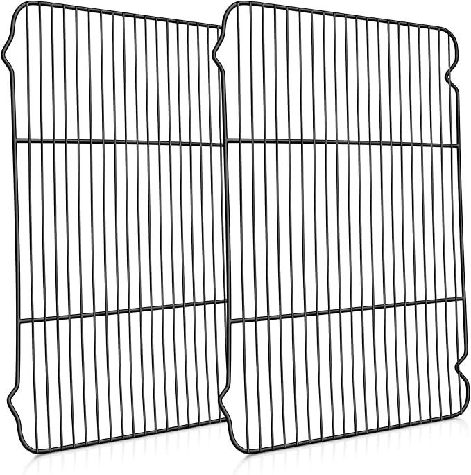 P&P CHEF Cooling Baking Rack Pack of 2, 16.6" x 11.5", Stainless Steel Cooling Racks for Cooking Baking Roasting Grilling Drying, Dense Wires & Smooth Edge, Easy to Clean, Black