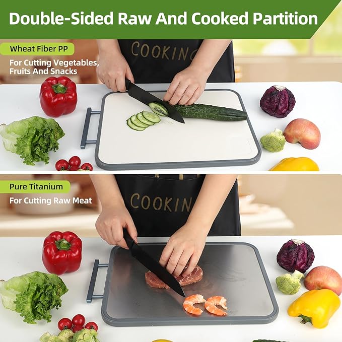 Titanium 2in1 Cutting Boards for Kitchen, Large Double Sided Food-Grade Composite Titanium and Wheat Straw PP Dishwasher Safe Chopping Board for Meat, Fruit, Vegetable (15" X 11")