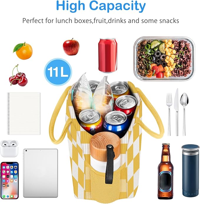 DALINDA Corduroy Lunch Box for Women,Insulated Lunch Bag Cute Cooler Tote Bag,Reusable 11L Large Capacity for Work Camping Picnic