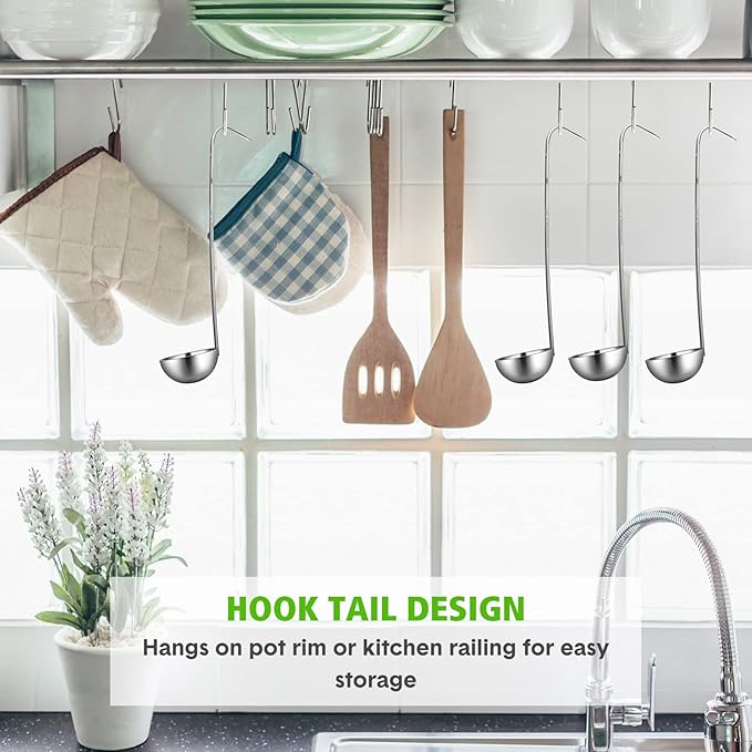 10 Pcs Stainless Steel Soup Ladle Set Small Ladle Sturdy Long Handle Portion Control Serving Spoons for Cooking Sauce Gravy Stirring & Kitchen Home Use(1 oz)