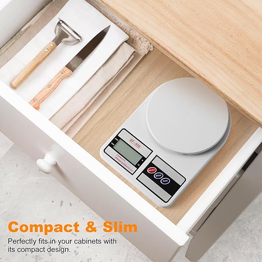 Partyreal Digital Kitchen Scale, Stainless Steel Food Scale with Tare and oz/g Units, Replaceable Battery Power, 10kg, Silver