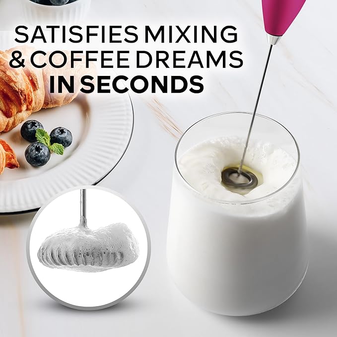 Zulay Kitchen Powerful Milk Frother Wand With 4 AA Duracell Batteries - Ultra Fast Handheld Drink Mixer - Electric Whisk Foam Maker for Coffee, Lattes, Cappuccino, Matcha & Creamer