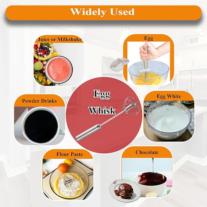 Stainless Steel Semi Automatic Whisk Egg Beater Whizzy Whisk, Hand Push Blender Kitchen Mixer Wisking Tool for Blending Cooking Gadgets (10in+12in)