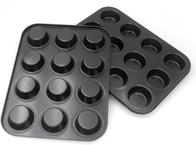 Non-Stick Muffin Pans, 12-Cup Standard Baking Pans Set of 2 with a Scraper for Perfect Muffins & Cupcakes