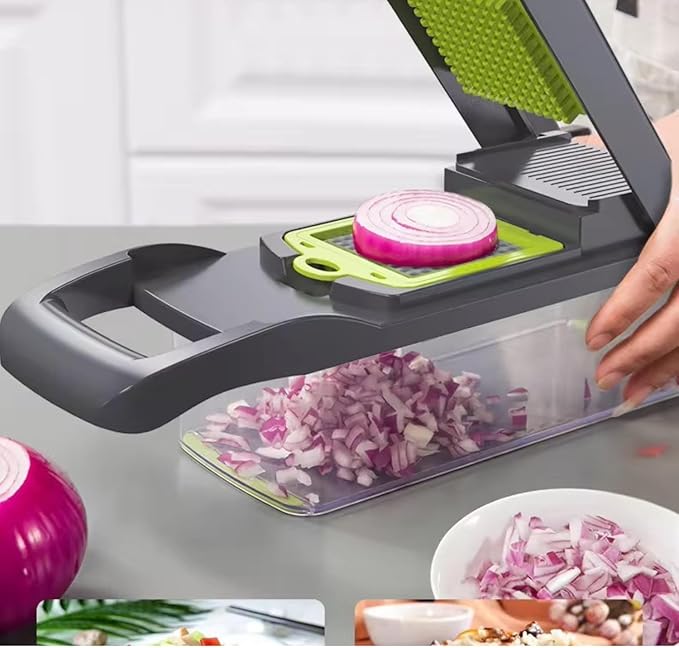 Vegetable Chopper Dicer with Container Cheese Grater Mandoline Slicer Cabbage Shredder French Fry Cutter Stainless Steel For Veggie Onion Potato Fruit Food,Manual Hand Cooking Gadget for kitchen