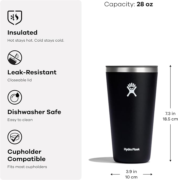 Hydro Flask All Around Tumbler Press-in Lid, Insulated Travel Mug, Stainless Steel Coffee Cup 28 Oz Birch Gray