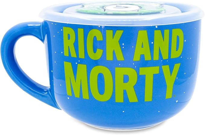 Silver Buffalo Rick and Morty Ceramic Soup Mug with a Vented Plastic Lid, 24 Ounces