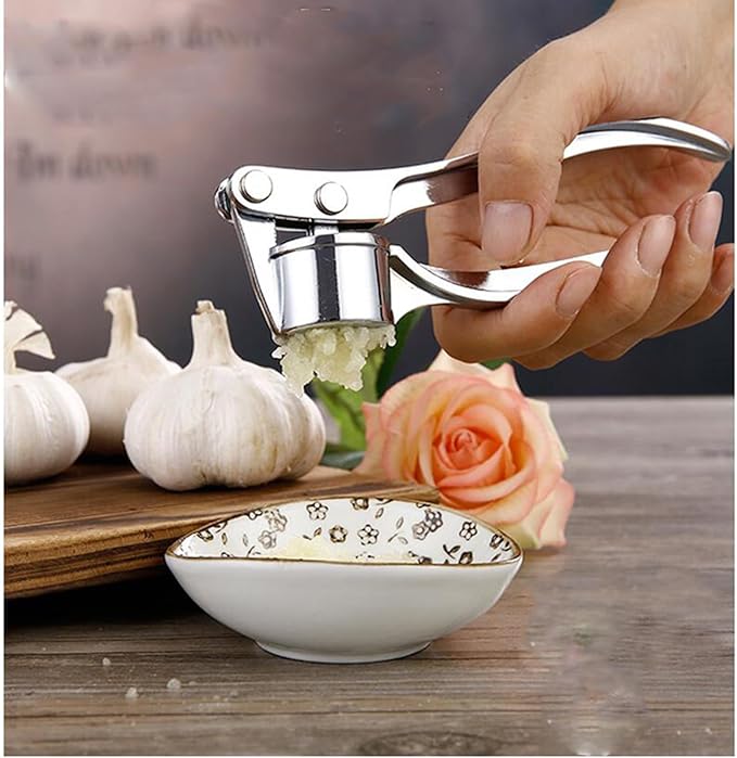 NZM Garlic Press - 304 Stainless Steel Garlic Mincer & Crusher, Heavy Duty, Easy Squeeze, Rust Proof, Easy Clean - Garlic Press for Kitchen, Ginger Peeler Garlic Crusher