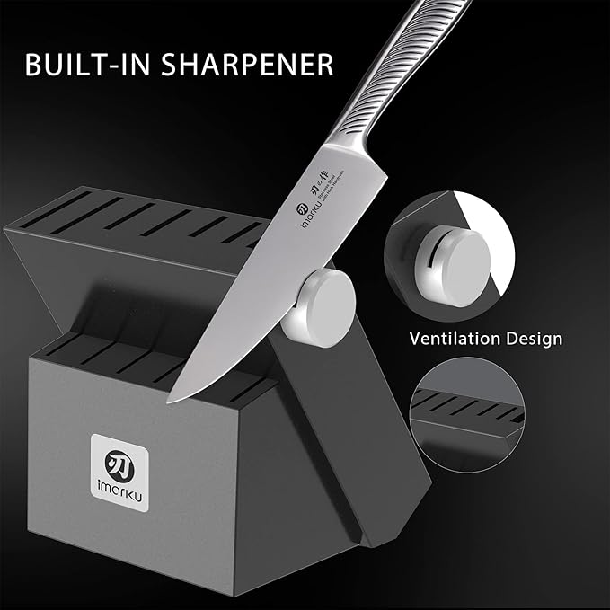 imarku Knife Block Set, 14Pcs High Carbon Stainless Steel Knife Set with Block, Kitchen Knife Set Black, Dishwasher Safe, Build-in Sharpener