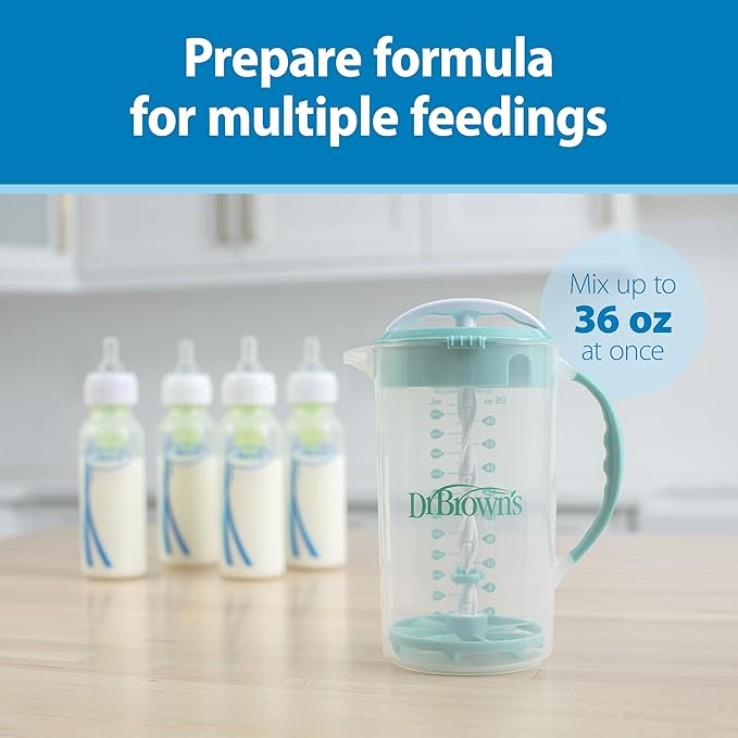 Dr. Brown's Baby Formula Mixing Pitcher with Adjustable Stopper, Locking Lid, and No Drip Spout, 36 oz, BPA-Free, Gray, 1-Pack