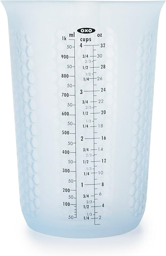 OXO Good Grips 4-Cup Squeeze & Pour Silicone Measuring Cup with Stay-Cool Pattern
