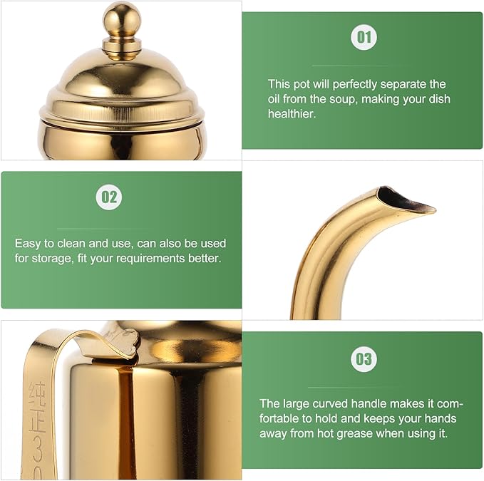 Stainless Steel Oil Bottle, 11oz Olive Oil Dispenser, Drip Free Spout, Oil Dispenser for Kitchen, Vinegar Pot, B-Golden