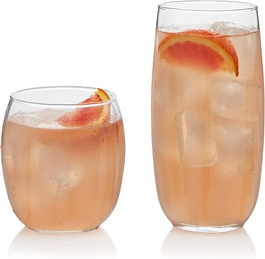 Libbey Samba Tumbler and Rocks Glasses Set of 16, All Purpose Everyday Drinking Glasses Set, Dishwasher Safe Kitchen Glassware Set for Holidays Events