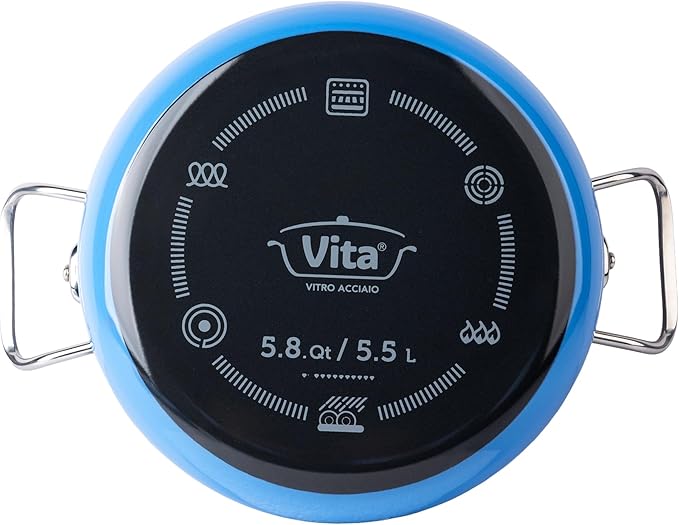 VITA 6-Quart Dutch Oven (Blue) with Lid for All Stove Tops (Enamel on Steel) Dishwasher & Oven Safe up to 500 ℉ - Quick & Even Heat Distribution - Enameled Interior is Non-Reactive & Easy to Clean