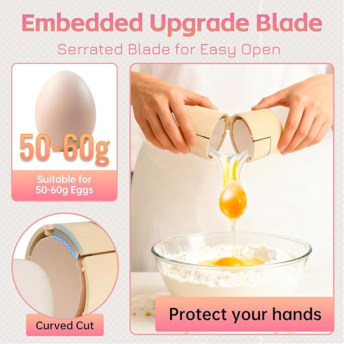 Egg Shell Opener, Egg Peeler Cracker, Cute Egg Separator for Raw Eggs, Home Kitchen Gadgets Tool (Beige)
