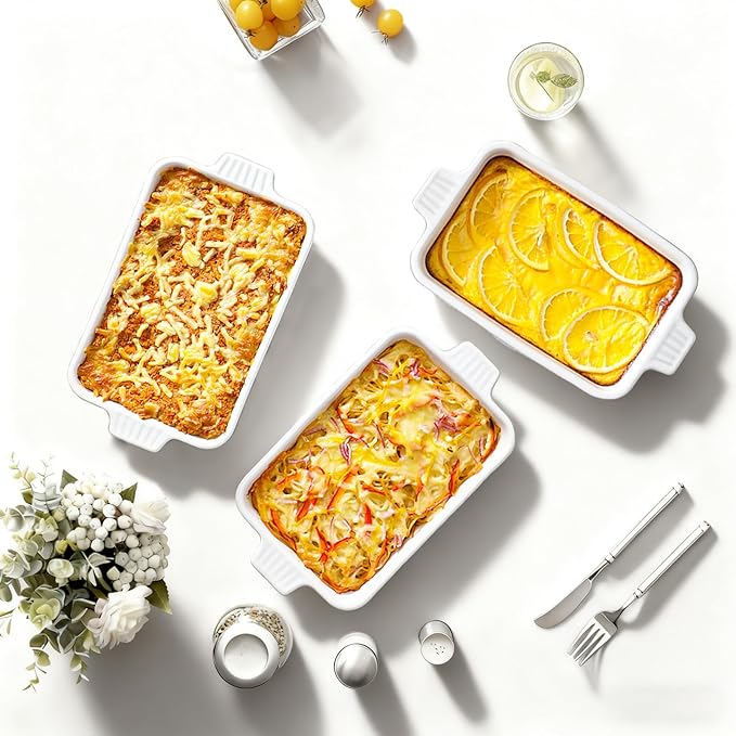 30 Oz Small Baking Dish, 7x4.5 inch Casserole Dishes for Oven, Ceramic Baking Dish with Double Handles for Baking,Lasagna, Pie, Durable Microwave Oven Dishwasher Safe，White