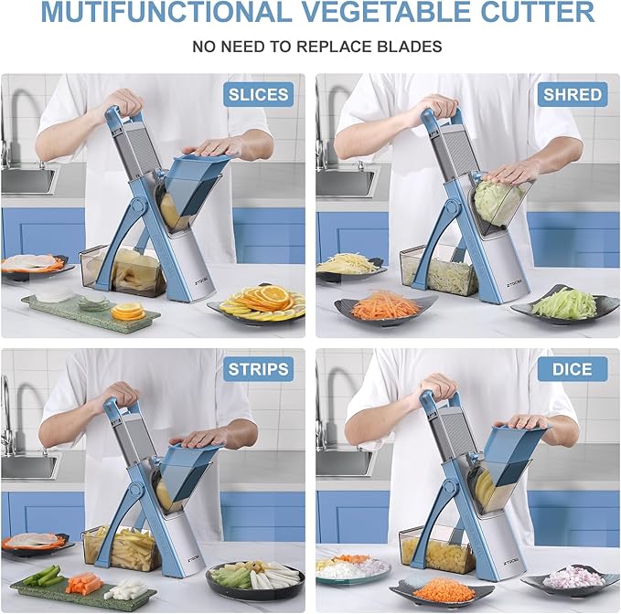 2025 Upgraded Version All-in-1 Mandoline Slicer for Kitchen & Adjustable Mandoline Slicer. Detachable Blade, Cut Slice, Strips, Dice, Shred and Chop, Versatile Kitchen Veggie Chopper