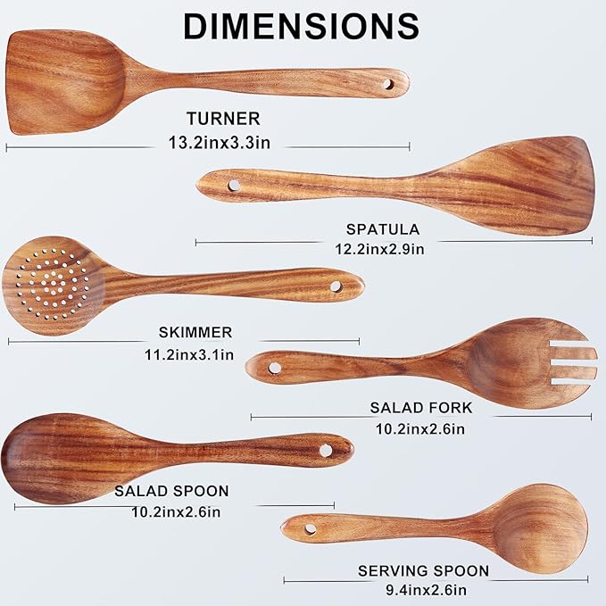 6 Pack Wooden Spoons For cooking – Heat-Resistant Wood Spatula with Comfort Grip, Lightweight Kitchen Cooking Utensils set, wood Spoon utensil Set Perfect for Non-Stick Cookware
