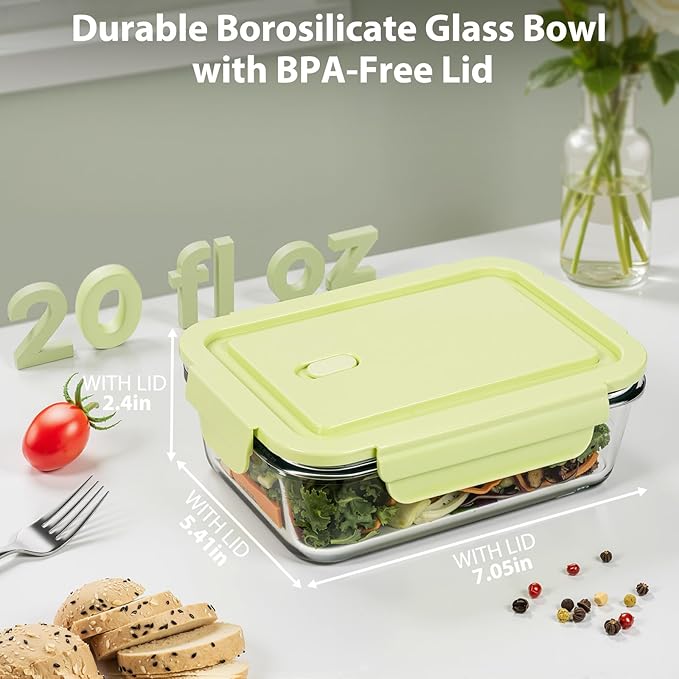 5 Pack 20oz Glass Meal Prep Containers with Air Vent Lids, Borosilicate Glass Food Storage Container with Snap Airtight Lids for Lunch, Food Prep, Microwave, Oven, Freezer & Dishwasher Safe, BPA-Free