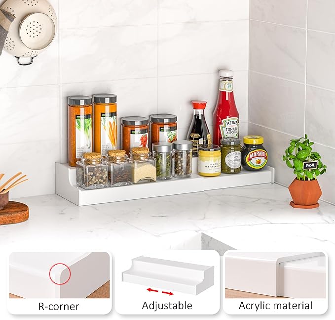 Expandable Spice Rack Cabinet Organizer 2 Tier, White Kitchen Counter Display Shelf, Seasoning Organizer for Cabinet, Moisture Resistant