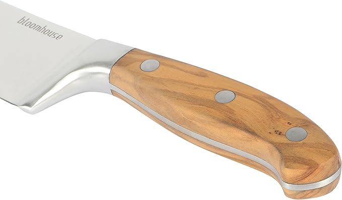 Bloomhouse - Two Time Oprah's Favorite Things Winner - 8-Inch Chef's Knife – German Stainless Steel Blade with Forged Italian Olive Wood Handle, Full Tang Kitchen Knife for Slicing, Dicing & Chopping