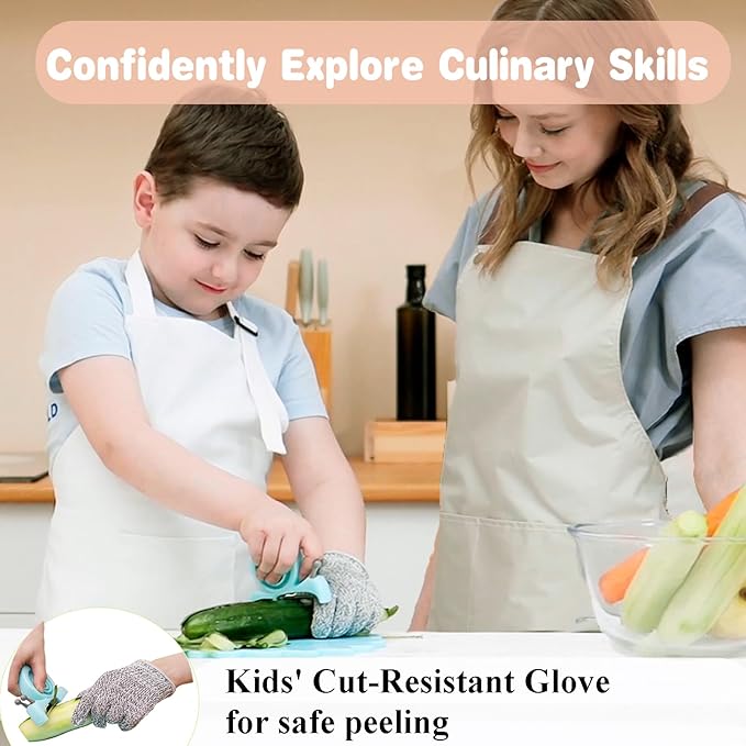 Kibbidea Vegetable Peeler, Kids Potato Fruit Peeler for Kitchen with Cut-proof Glove, Kids Cute Kitchen Accessories (Purple)