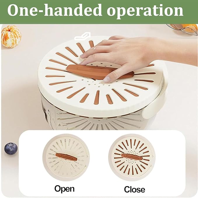 2 Pcs Fruit Vegetable Washing Bowl with Strainer,2.85QT+1QT Multipurpose Drain Basket with Lid & Foldable Handle,Fruit Strainer Container for Kitchen,Fridge,Picnics,Apartment