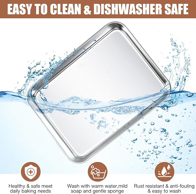 3 Pcs Baking Sheet Pan Set Stainless Steel Cookie Sheet Small Toaster Oven Pans Tray Barbecue Grill Pan Rectangle Trays Oven Freezer Bakery, Non-stick, Easy Clean, 9 x 6.7 x 1 Inches