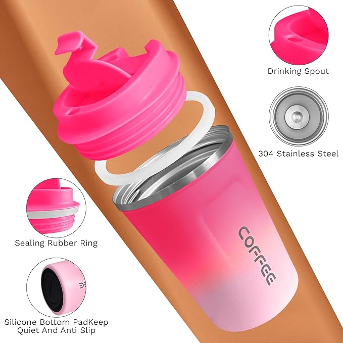 Travel Coffee Mugs Leak-Proof, Reusable Coffee Cups with Lids, Stainless Steel Vacuum Insulated Coffee Tumblers, Thermal Insulation Cup for Men and Women Hot & Cold Drinks(2nd-Red White, 17OZ)