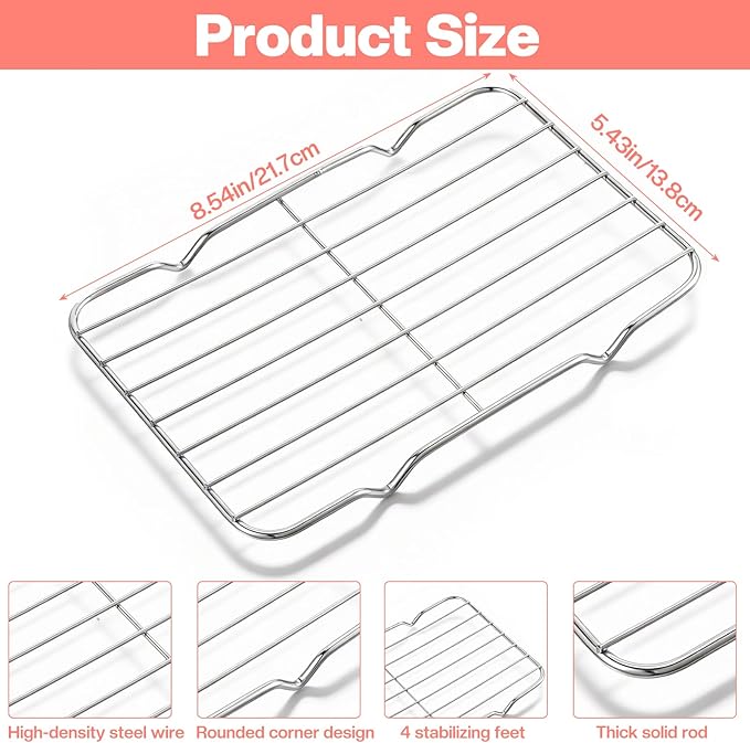 Wire Rack for Baking Sheet, Stainless Steel Grilling Rack Small Heavy Duty Grate Oven Roasting Racks with 4 Legs for Cooling Steaming (8.5"X5.4", 21.7X13.8cm)
