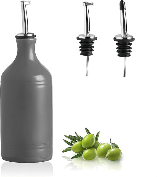 Sweejar Ceramic Olive Oil Dispenser Bottle, Opaque Oil Cruet Protects to Reduce Oxidation, Suitable for Storage Vinegar, Coffee Syrups & Other Liquids, Pack of 1, 15.5 Fl Oz(Dark Grey)