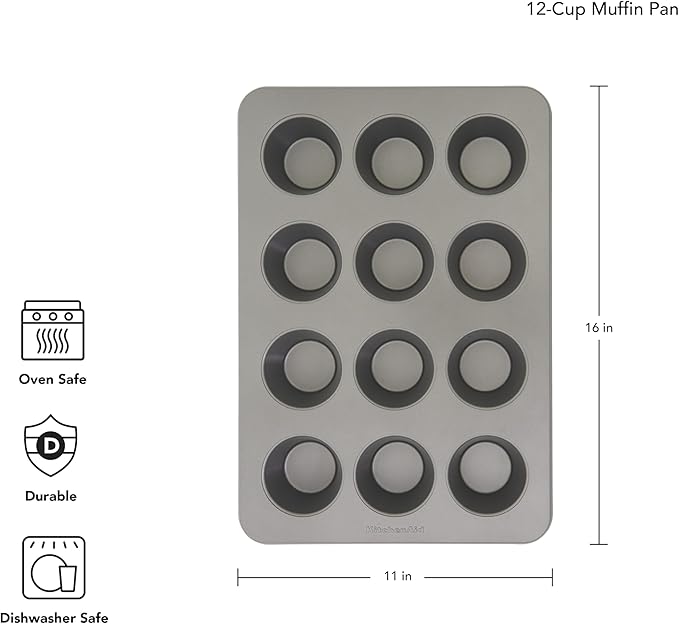 KitchenAid 12-Cup Nonstick Aluminized Steel Muffin Pan, Contour Silver