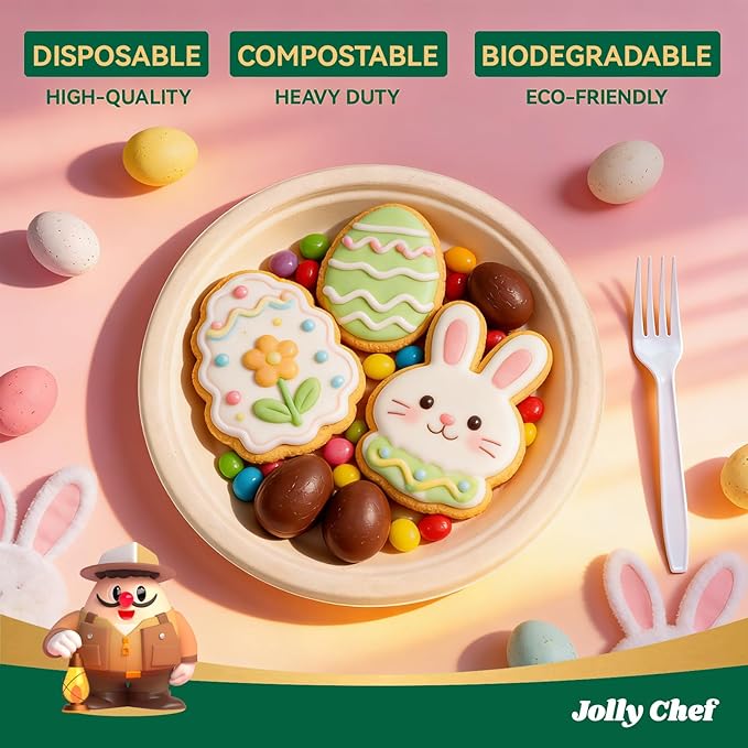 JOLLY CHEF Compostable Heavy Duty Plates 𝟳 𝗶𝗻𝗰𝗵 𝗮𝗻𝗱 𝟵 𝗶𝗻𝗰𝗵 [𝟭𝟮𝟬 𝗣𝗮𝗰𝗸] Eco-Friendly Disposable Paper Plates Bagasse Biodegradable Sugarcane for Party Hot Cold Foods Christmas(Brown)