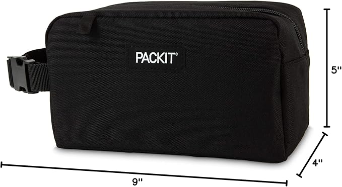 PackIt Freezable Snack Box, Black, Built with EcoFreeze Technology, Collapsible, Reusable, Zip Closure with Buckle Handle, Designed For Work Snacks, Fresh Snacks On the Go, Adults, and All Ages