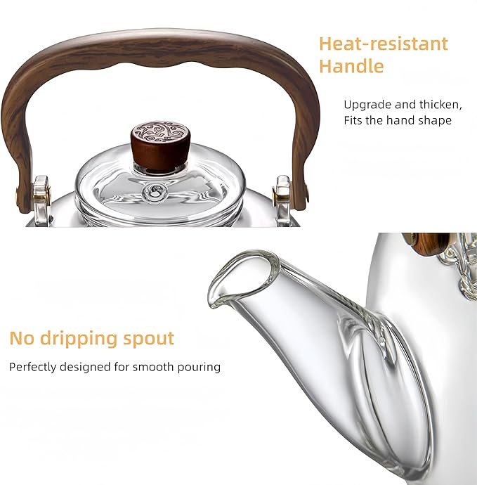 Glass Teapot with Removable Loose Tea Infuser, 50oz Stovetop Safe Glass Tea Kettle for Loose Leaf Tea, 1500ml Borosilicate Clear Tea Pot for Blooming Tea, Heat Resistant