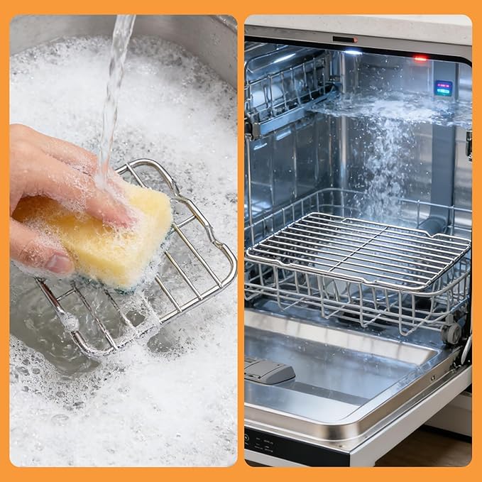 Compact Toaster Oven Rack 2-Pack, 10x6.2" & 5x4.4" Stainless Steel Baking Rack, Small Tiny Wire Cooling Rack for Baking Sheet, Heavy Duty Cooling Racks for Meat, Bacon, Sausage, Dishwasher Safe