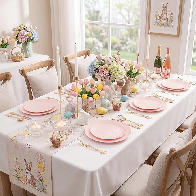 KIRE 60PCS Pink Plastic Plates Disposable - Heavy Duty Pink Plates for Party - Include 30Pieces 10.25inch for Dinner and 30Pieces 7.5inch for Dessert Salad