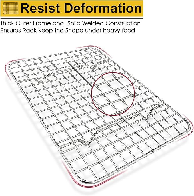P&P CHEF 9.75 Inch Cooling Baking Rack Set of 2, Stainless Steel Grid Cooking Racks for Roasting Drying Grilling, Oven & Dishwasher Safe, Heavy Duty & Healthy