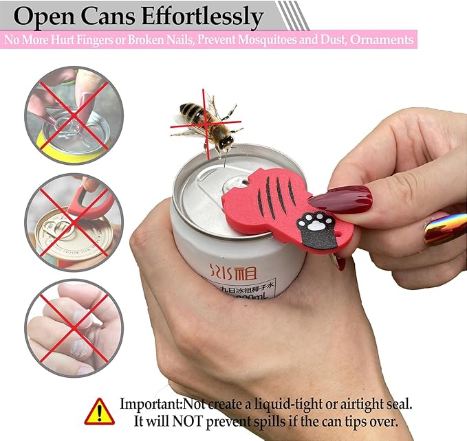 Soda Can Tab Opener Mini Soda Can Cover Easy Tab Opener and Drink Protector Cute Beverage Barricade Soda Protector for Beer,Coke,Aluminum Cans at Party,BBQ, Beach(Cat Paw Blue&Red)