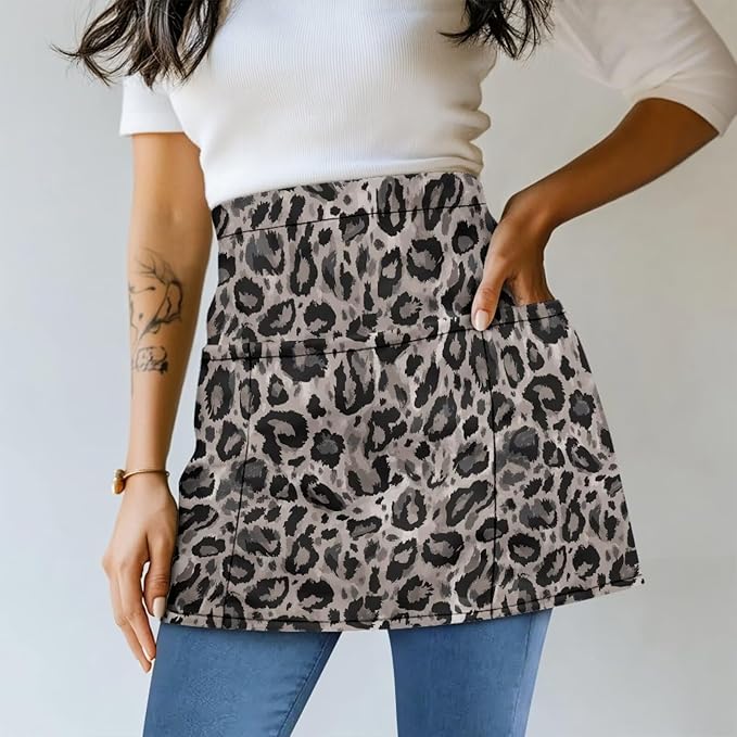 Server Waitress Waist Apron with 3 Pockets, Short Aprons for Servers,Waiter Apron For Waiter Accessories
