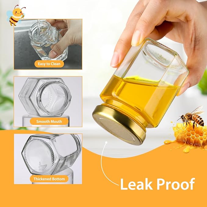 4 oz Small Honey Jars with Dipper, 30 Pack Hexagon Honey Jar for Baby Shower, Empty Glass Jars for Wedding Favors and Party Favors