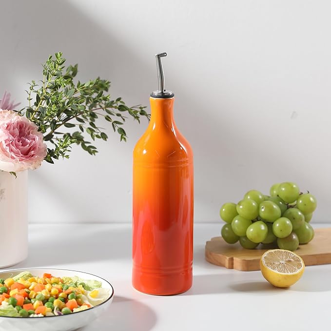 Sweejar Large Ceramic Olive Oil Dispenser Bottle, Opaque Oil Cruet Protects to Reduce Oxidation, Suitable for Storage Vinegar, Soy Sauce & Other Liquids, Pack of 1, 24 Fl Oz(Gradient Orange)