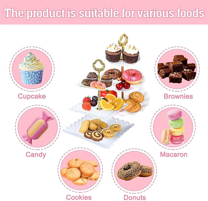 Frigg Dessert Table Display Set,10Pcs Cake Stand,4 Pcs 3 tiered Cupcake Stands and 6 Pcs Dessert Trays serving trays for Party Baby Shower Wedding Tea Party Decorations