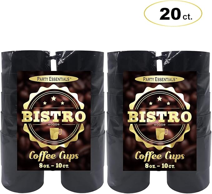 Party Essentials 8-Ounce Hard Plastic Coffee Cup/Tea Mug with Handle, 20-Count, Bistro Black