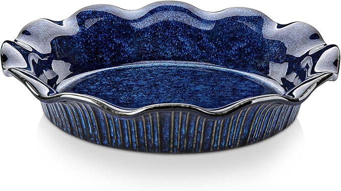 vancasso Ceramic Pie Pan for Baking, 9 inch Deep Pie Plates for Apple Pie, Pot Pie, Tart and Quiche, Reactive Glaze Fluted Pie Pans, Large Pie Dish with Ruffled Edge, Blue, STERN Series